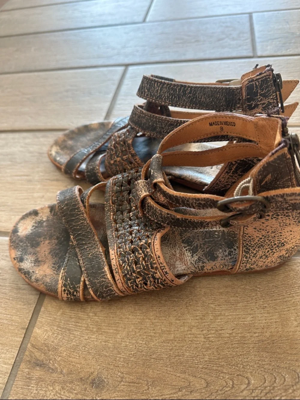Bed Stu Brown Distressed Leather Woven Sandals - Picture 4 of 4